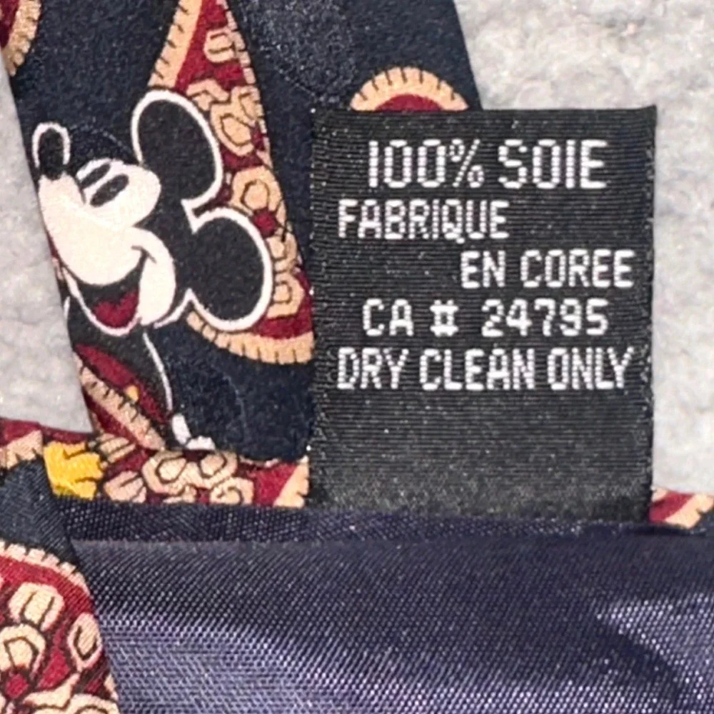 Vintage Disney Store Silk Necktie Mens OS Navy Paisley Mickey Donald Goofy 90s